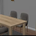 Modern Interior With Light Wooden Rectangular Table And Gray Chairs 3d model