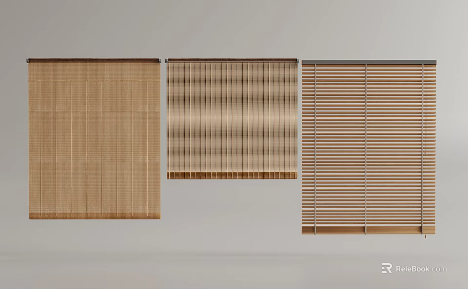 Bamboo Blinds Collection Featuring Three Different Styles Textures And Natural Material For Home Decoration 3d model 