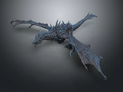 Mythical Dark Dragon Game Movie Character With Spiked Wings And Scales 3d model