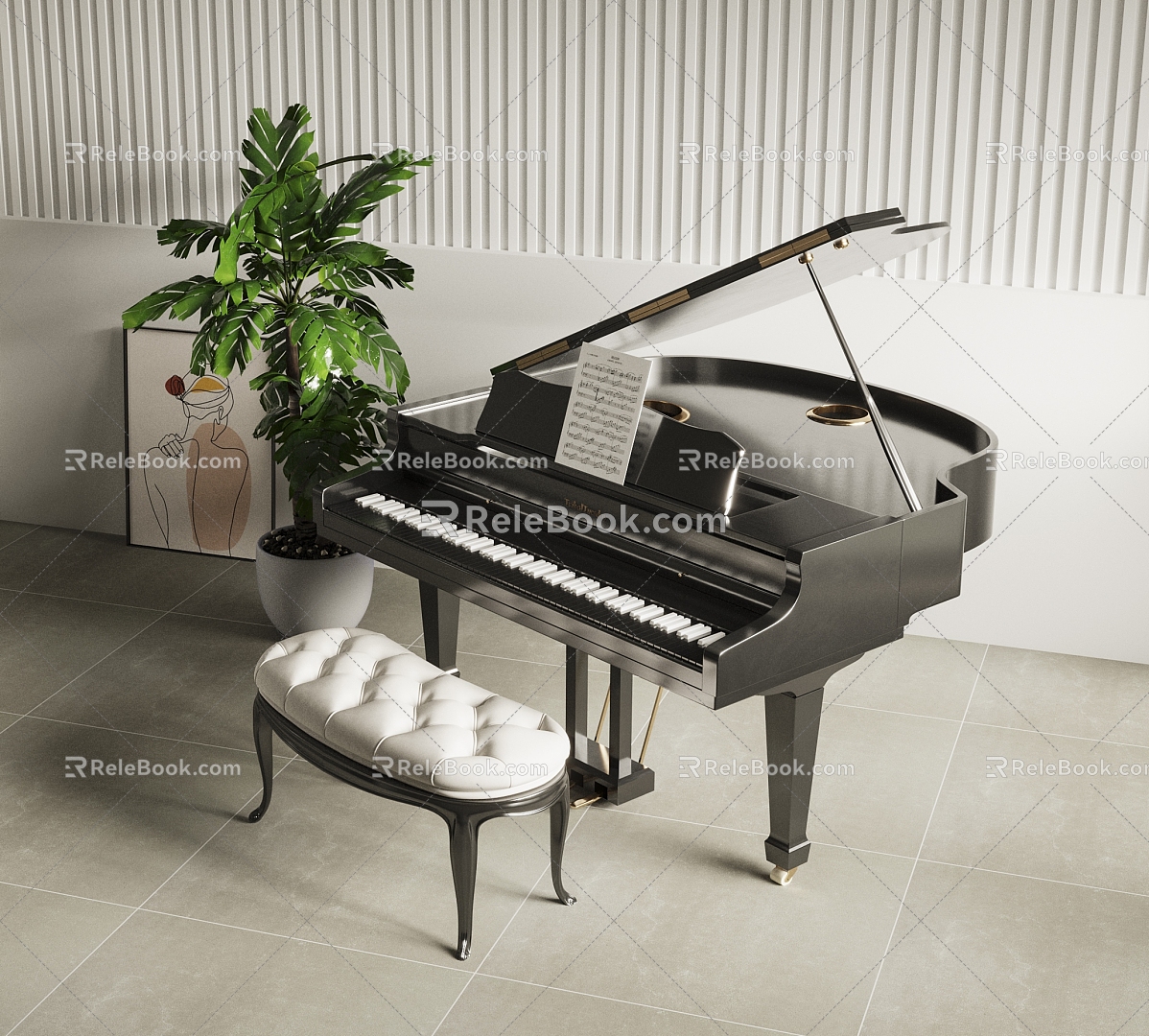 Black Grand Piano Modern Piano 3d model