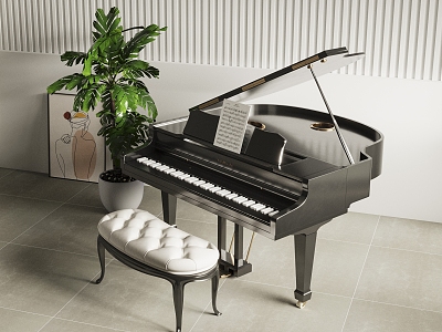 Black Grand Piano Modern Piano 3d model