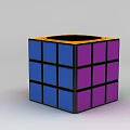 Tech Exhibition Hall Featuring Colorful Rubik's Cube With Purple Green Panels