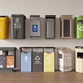 Public Facilities Trash Bins For Waste Sorting With Different Colors And Recycling Signs