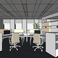 Bright Public Office Space With Open Cubicles Desks Computers And Ceiling Lights 3d model