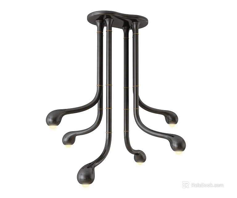 Modern Black Chandelier With Curved Metal Frame And Multiple Illuminating Bulbs 3d model 