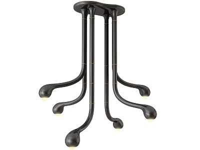 Modern Black Chandelier With Curved Metal Frame And Multiple Illuminating Bulbs 3d model