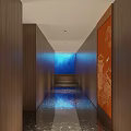 Elegant Store Front Desk With Large Blue Screen Apple iMac Wooden Walls And Red Tree