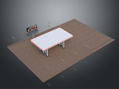 Bus Shelter Structure With White Roof Billboard Bench And Brick Pavement 3d model