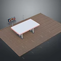 Bus Shelter Structure With White Roof Billboard Bench And Brick Pavement
