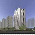 Modern High Rise Residential Buildings Exterior Design With Green Trees And Road