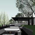 Modern Architectural Complex Design With Green Lawn Trees And Courtyard Space 3d model