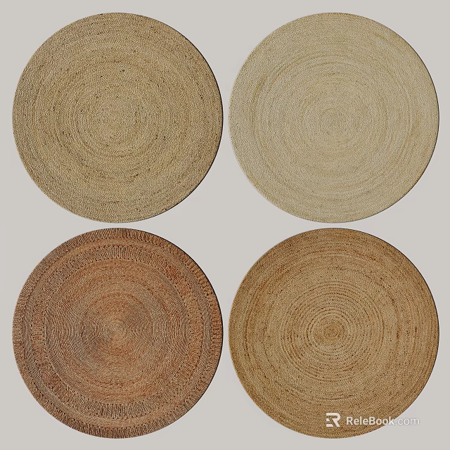 Woven Round Rugs with Textured Design in Beige and Brown Tones for Home Decor 3d model 