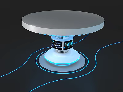 Futuristic White Column With Circular Top Digital Display Illuminated Base And Blue Lines 3d model