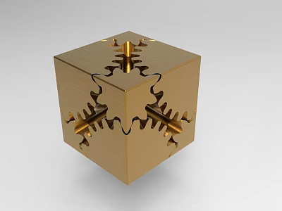 Precision Industrial Equipment Golden Cube With Intricate Hollow Mechanical Structure Design 3d model