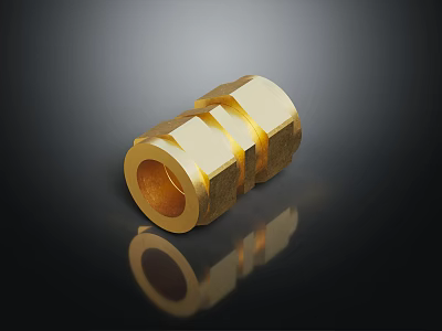 High Quality Shiny Golden Brass Hardware Connector with Double Hex Design and Smooth Surface 3d model