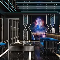 Modern KTV Interior Design With Neon Lights Reception Desk And Comfortable Sofa Seating 3d model
