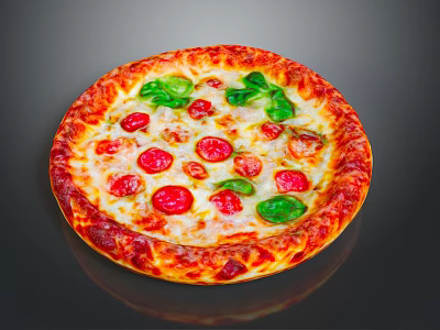 Freshly Baked Pizza With Golden Crust Cherry Tomatoes Basil And Melted Cheese 3d model