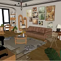 Cozy Living Room With Brown Leather Sofa Coffee Table Rug And Wall Art