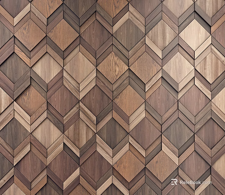 Decorative Wooden Wall Panels With Interlocking Geometric Pattern And Natural Wood Tones 3d model 