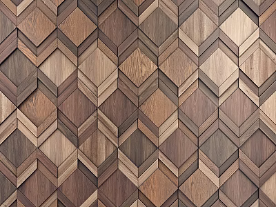 Decorative Wooden Wall Panels With Interlocking Geometric Pattern And Natural Wood Tones 3d model