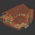 Traditional Log Cabin With Wooden Shingle Roof Stone Chimney And Front Porch Steps
