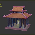 Traditional Chinese Pavilion With Red Roof Multi Tiered Structure Red Pillars And Decorative Eaves
