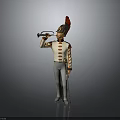 Man In Military Uniform With Red Feathered Helmet Holding A Telescope Standing