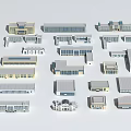 Modern Office Building Models Featuring Various Architectural Designs And Roof Styles