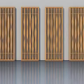 Four Wooden Roman Columns With Striped Pattern Gray Wall And Reflective Floor Surface 3d model