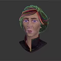3D Woman Head Model with Short Brown Hair Blue High Neck Coat Gray Background