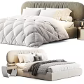 Modern Double Bed With Upholstered Headboard Decorative Pillows And Quilted Comforter