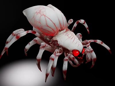 A Unique White Reptile With Red Vein Texture And Vibrant Red Eyes 3d model