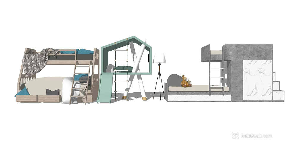 Creative Bunk Bed Designs For Kids Room With Slide And House Shaped Structure 3d model