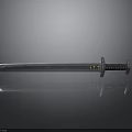Classic Silver Sword With Black Handle On Reflective Metal Surface