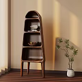 Modern Wooden Bookcase With Multiple Shelves And Decorative Items Near Green Plant
