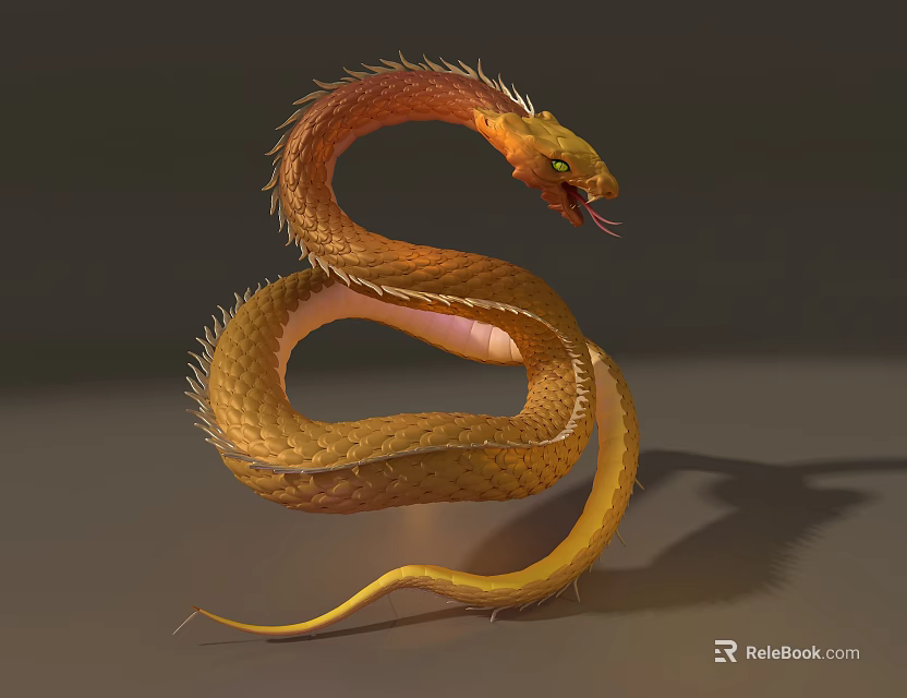 Golden Coiled Snake Sculpture With Spiked Texture And Artistic Design Details 3d model 