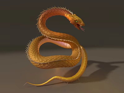 Golden Coiled Snake Sculpture With Spiked Texture And Artistic Design Details 3d model
