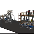 Industrial Equipment Processing Plant With Operational Platforms Piping And Safety Railings