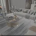 Elegant Modern Living Room Interior With Beige Sofa And Round Marble Coffee Table Set 3d model