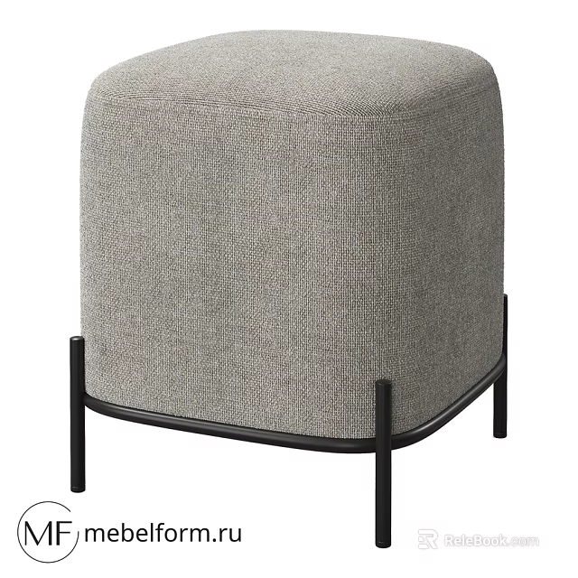 Gray Fabric Sofa Stool With Black Metal Legs Modern Minimalist Design 3d model 
