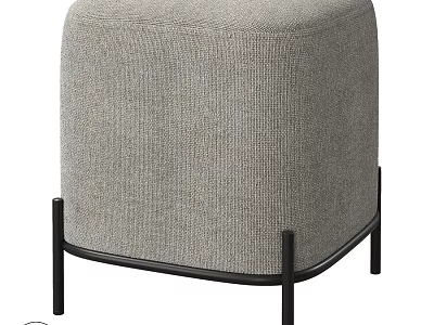 Gray Fabric Sofa Stool With Black Metal Legs Modern Minimalist Design 3d model