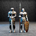 Intricate Medieval Knight Armor Sculptures With Sword Spear And Shield Design