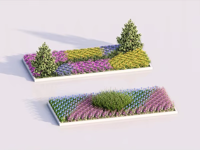 Vibrant Flower Bed Planters With Multicolored Floral Sections And Green Shrubs 3d model
