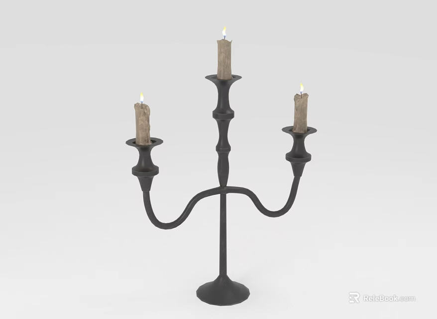 Elegant Black Candelabra Featuring Three Lit Candles And Curved Stand Design 3d model 