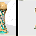 Golden Trophy With Blue Spiral Twisted Design And Colorful Emblem On Top