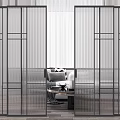 Various Modern Interior Partition Designs Featuring Slatted And Geometric Metal Frames 3d model
