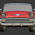 Red Vintage Classic Car Model with Shiny Exterior and Reflection on Dark Background