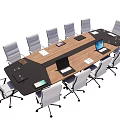 Modern Conference Table With White Ergonomic Chairs Laptop And Documents On Wooden Surface