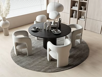 Elegant Modern Dining Room With Round Table White Chairs Pendant Light And Area Rug 3d model