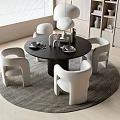Elegant Modern Dining Room With Round Table White Chairs Pendant Light And Area Rug